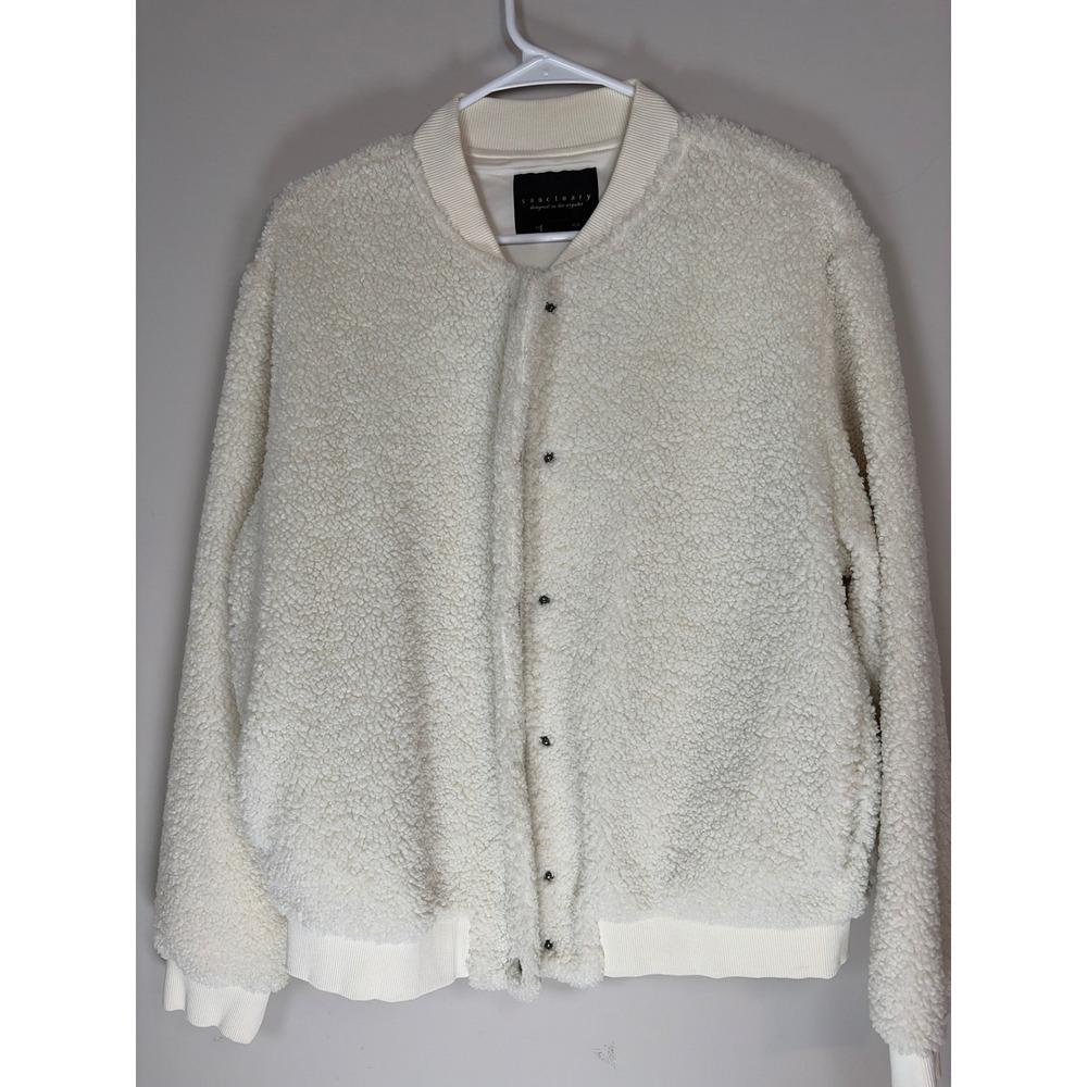 Sanctuary Sherpa Bomber Jacket Ivory Cream Faux Shearling Snap Front XL